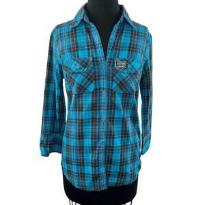 SUPERDRY Blue Plaid Button-Up Long Sleeve Roll-Tab Classic Western Shirt Top M